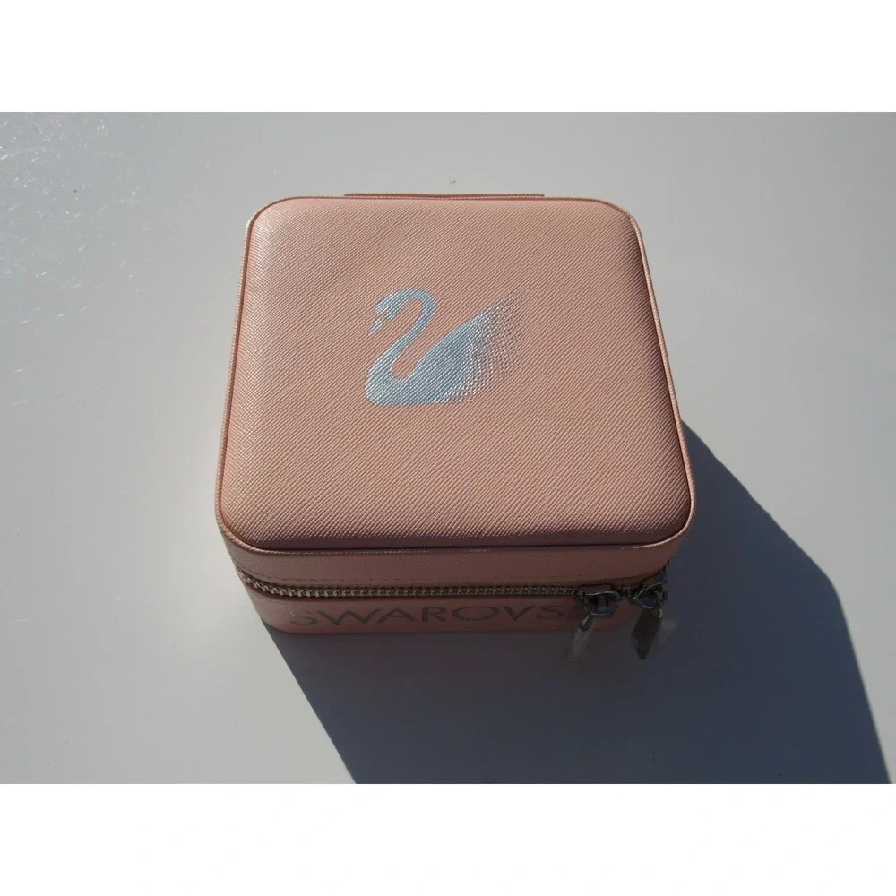 Swarovski Pink Travel Jewelry Pouch Box Organizer with Mirror & Zipper New